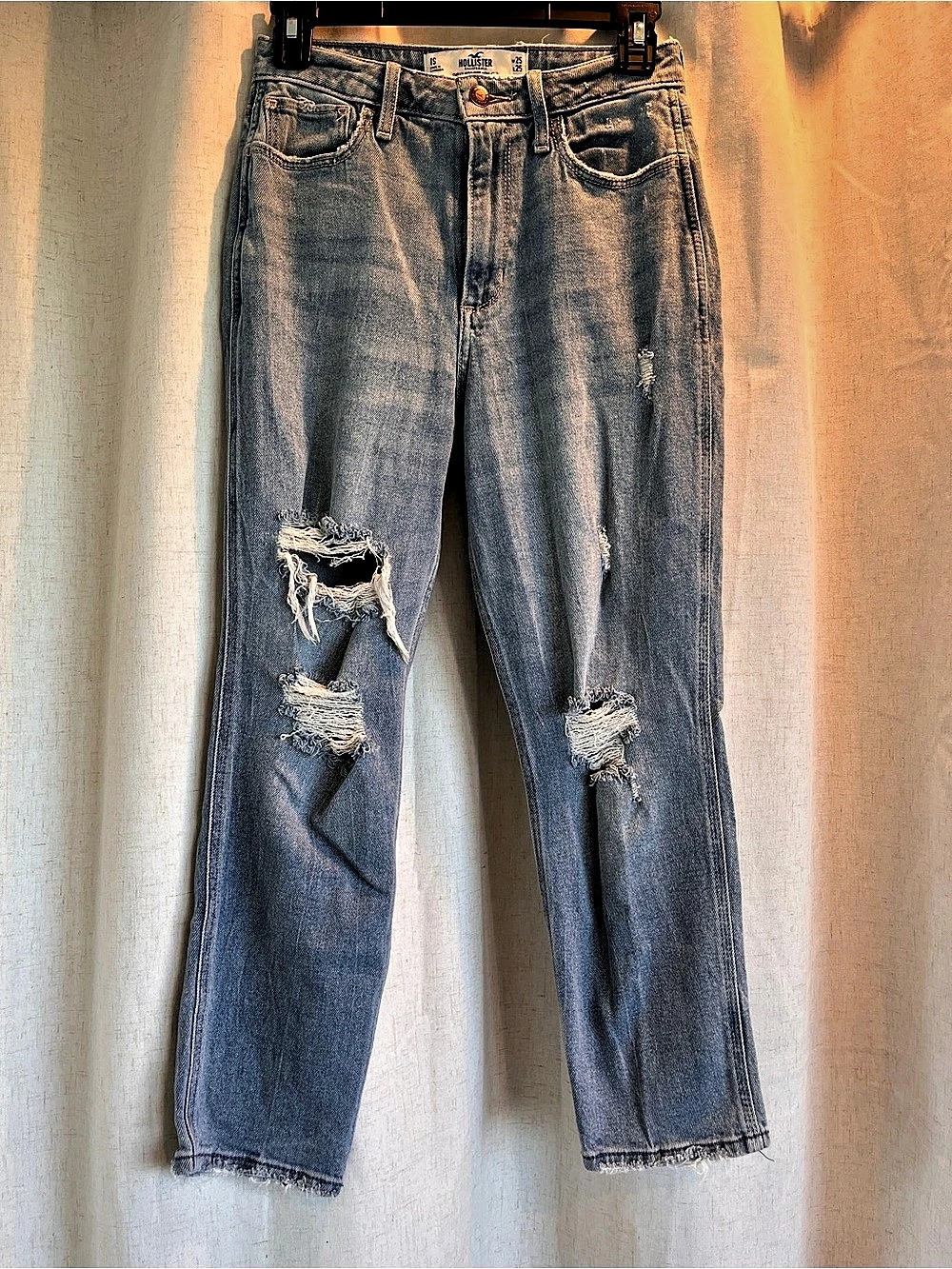 Hollister Curvy High-Rise Mom Jean Distressed Blue Jeans Waist 25